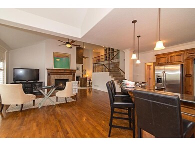 The great room opens to the expansive hearth room 