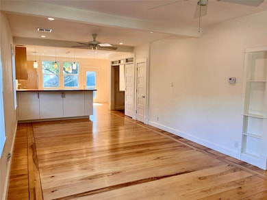 Empty room with light wood-type flooring, recesse