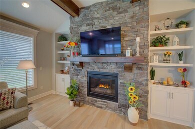 Built ins for storage and floating open shelving. 