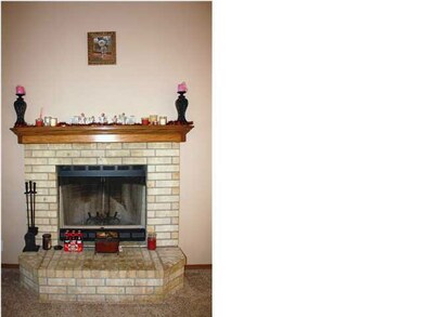 A CLOSER VIEW OF THE WOOD BURNING FIREPLACE WITH O