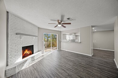 The corner fireplace offers rustic charm