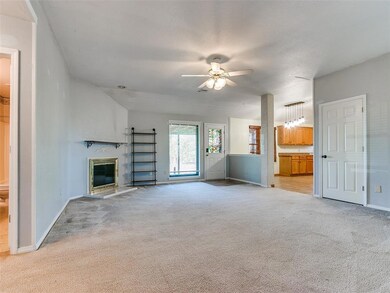 Open living room with fireplace