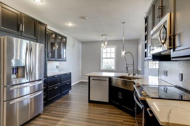 Stainless steel appliance suite.