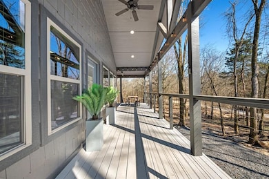 Wooden deck with ceiling fan