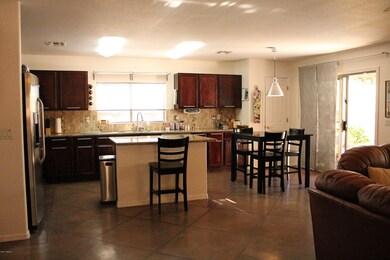 Looking from family into kitchen