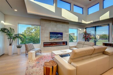 The contemporary living room showcases the beautif