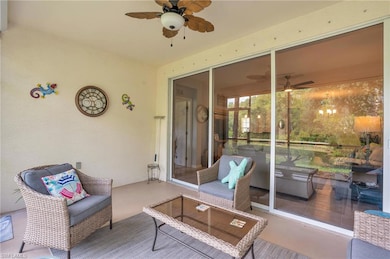 View of patio with ceiling fan