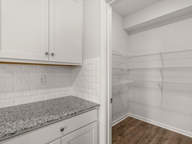 Robie kitchen with a corner walk in pantry with three wire shelves
