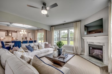 Living room with light hardwood / wood-style floor
