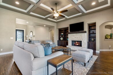 The Living room is so inviting with the coffered c