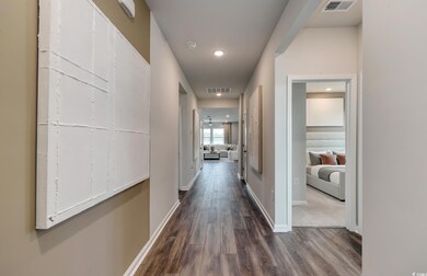 Corridor with dark wood-type flooring