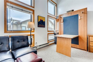 Murphy bed doubles as table to maximize space.