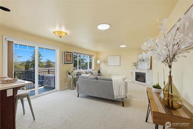 Cozy living area with an electric fireplace and great views