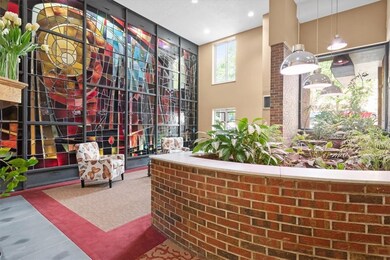 Lobby has Incredible Stained Glass Wall