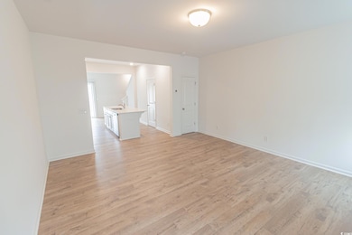 Spare room with light wood-style flooring, a sink, and baseboards