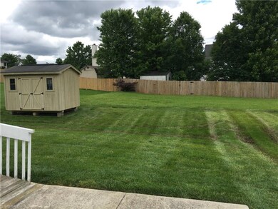 Sizable yard  with an added storage building.