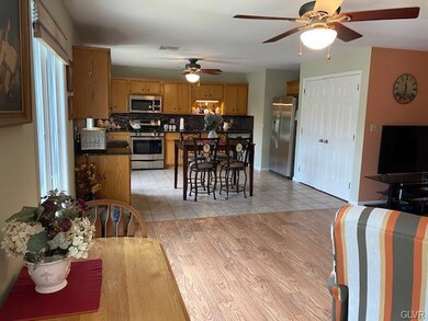 Open living room, dining area with two ceiling fan
