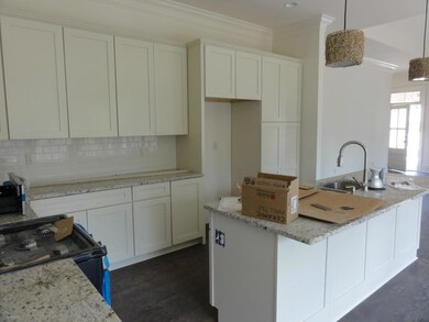 Gas stove, island with sink & dishwasher, boxed-in