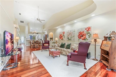 Spacious living area with views to kitchen