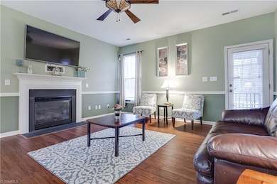 Gas log fireplace in the large great room.