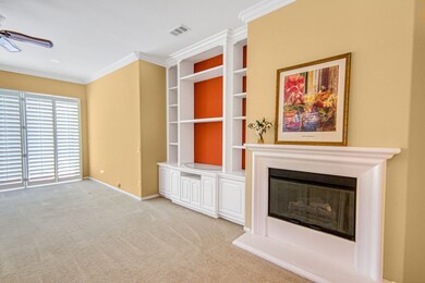 Living room fireplace and built-in shelving