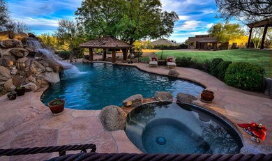 Waterfall cascading in to resort