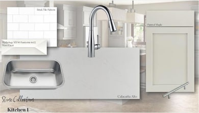 The kitchen features the elegant Light Grey Warm Stone Collection, setting a refined tone with its soft, inviting palette.