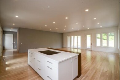 View from kitchen to living and dining