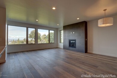 Floor to ceiling tiled fireplace