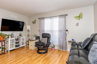 Living area with light wood-type flooring