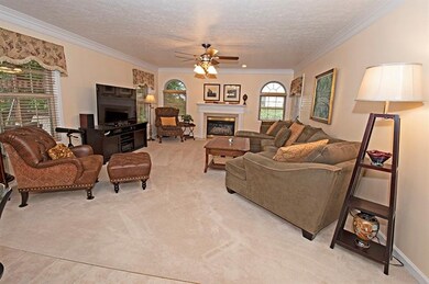 Nature light floods the family room lined with cus