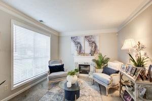 Living area featuring crown molding, healthy amoun