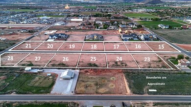 Aerial view of property and surrounding area with property parcel outlined