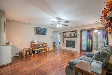 Living room featuring ceiling fan and wood-type flooring