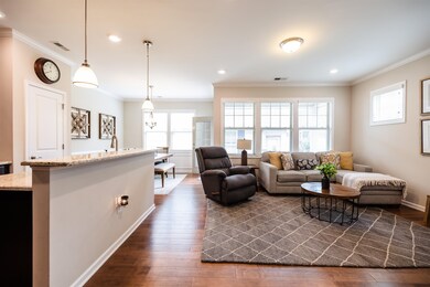 Living room open to kitchen area