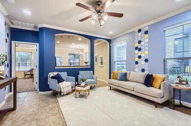 Living room with recessed lighting, ornamental mo
