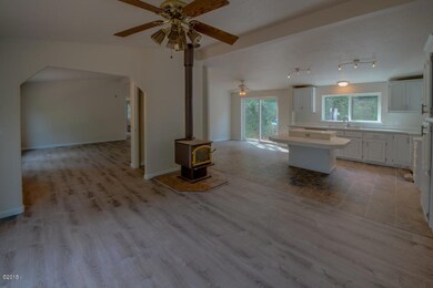 Living room with wood stove.
