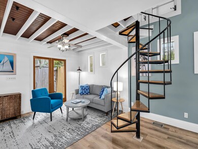 Living room with Spiral Staircase