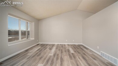 -type flooring, and vaulted ceiling