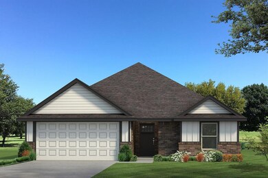 View of front of house with brick siding, an attached garage, roof with shingles, and concrete driveway