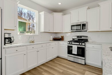 Kitchen with stainless steel appliances, white cab
