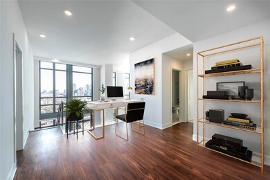 Office space with recessed lighting, wood finished