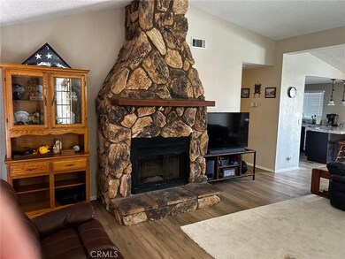 Stone fireplace in living room