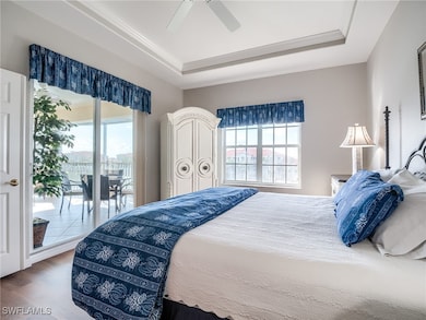 Bedroom featuring ceiling fan, access to outside,