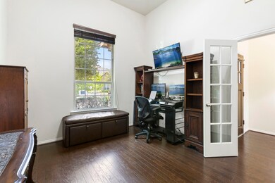 Home office with French doors.