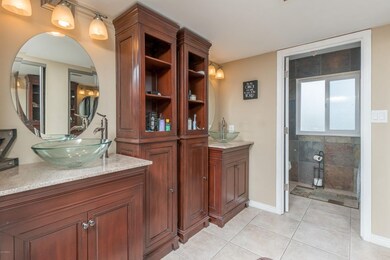 Cherry cabinets in master bath
