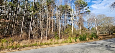 View of asphalt street featuring street lights