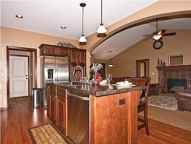 Great view from behind the kitchen center island l