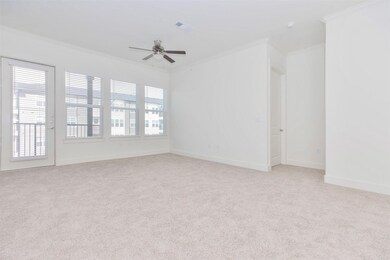 Light and bright living area with windows and door