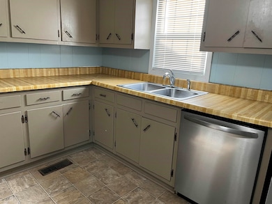 Kitchen featuring dishwasher, a sink, light counte